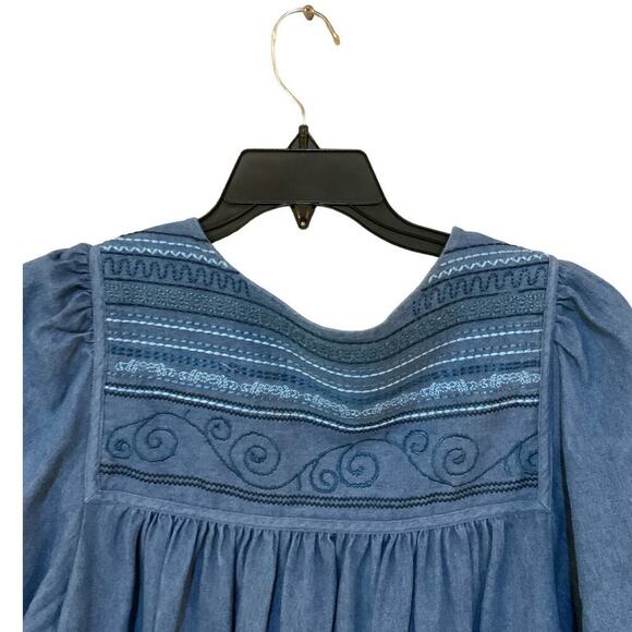 Vintage Bechamel House Chambray Dress Women's Size Small Floral Embroidered - Picture 6 of 11